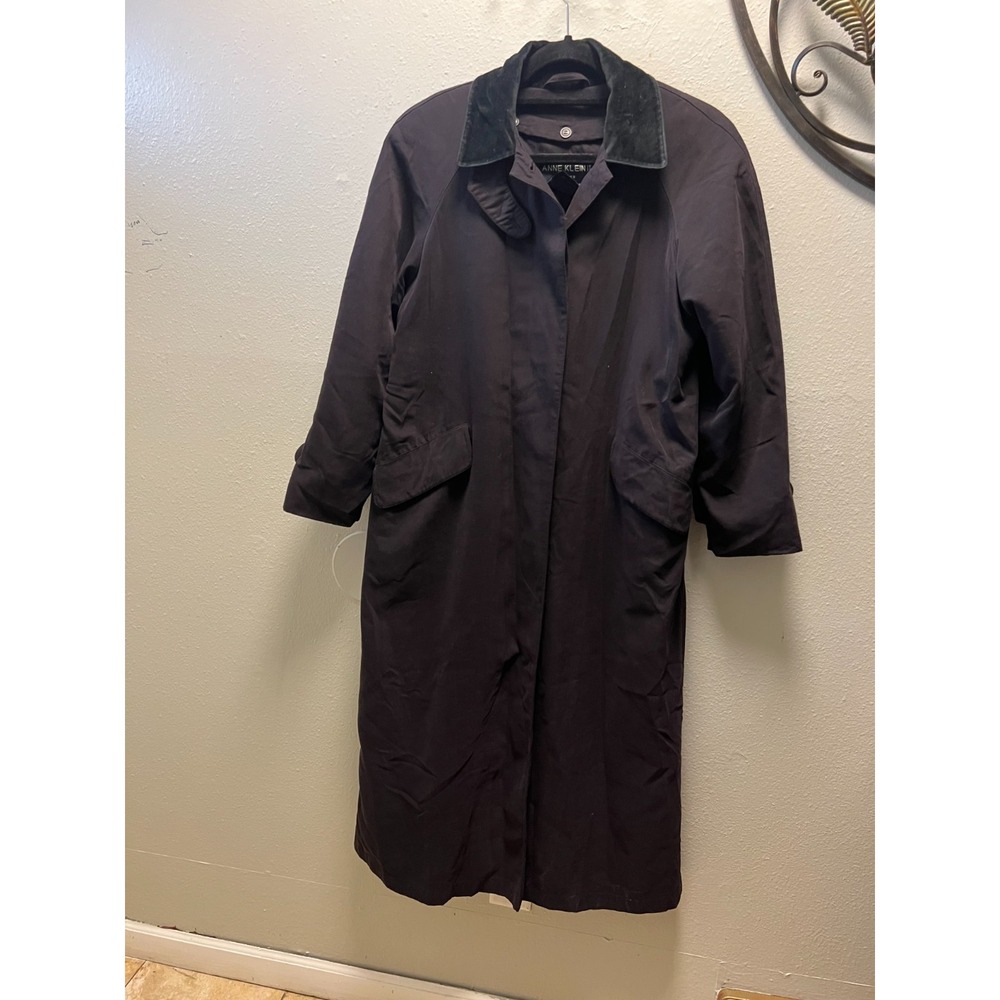 Anne Klein Petites Black Long Trench Coat Petite 2 Velvet‎